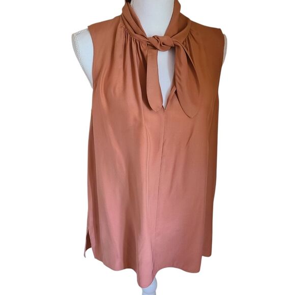 lafayette 148 silk blouse sleeveless tie neck 100% silk size medium - Picture 1 of 5